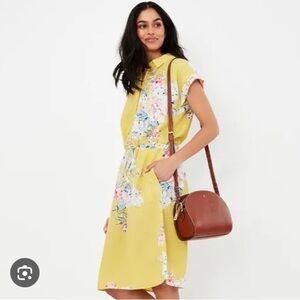 Joules lemon flower linen cotton shirt dress Yellow Floral Button Dress Allison